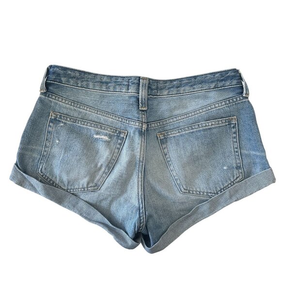 We The Free Romeo Rolled Cut Off Denim Shorts Size 26 Distressed Blue Button Fly - Picture 5 of 11